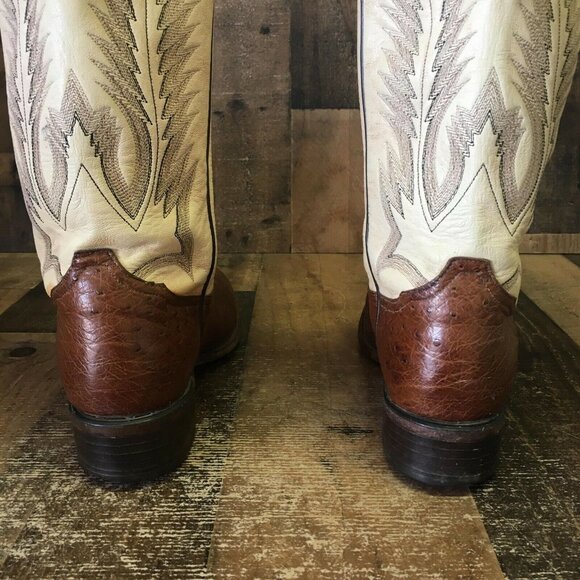 Tony Lama Vintage Smooth Ostrich Round Toe Cowboy Boots Mens 8 D - Picture 9 of 12